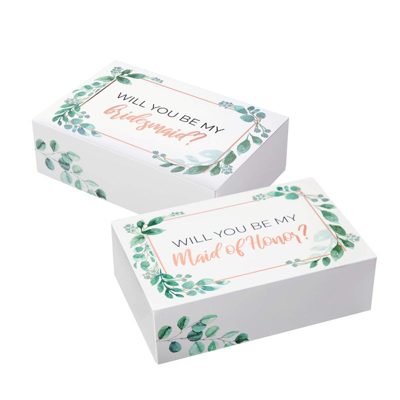 Pop Fizz Designs Bridesmaid Proposal Box Set - 6 Pack with 1 Maid of Honor and 5 Bridesmaid Boxes - Greenery with Rose Gold Foil - Image 1